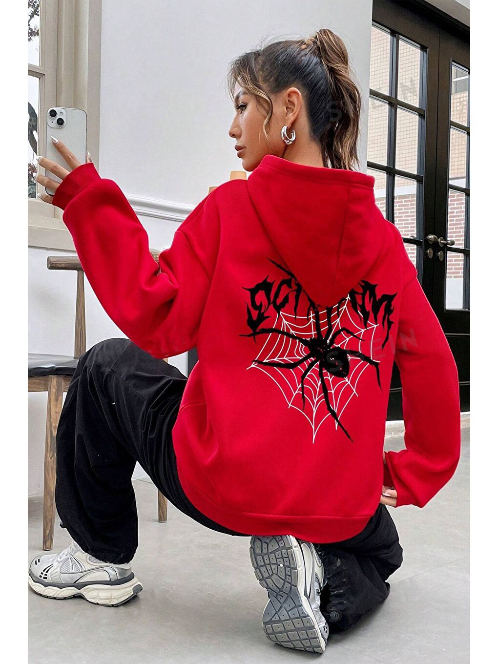 uyguntarz Kırmızı Scream Baskılı Oversize Sweatshirt - 1