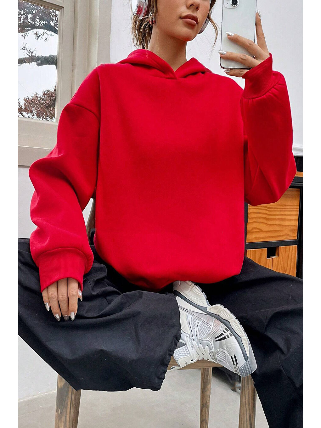 uyguntarz Kırmızı Scream Baskılı Oversize Sweatshirt - 2