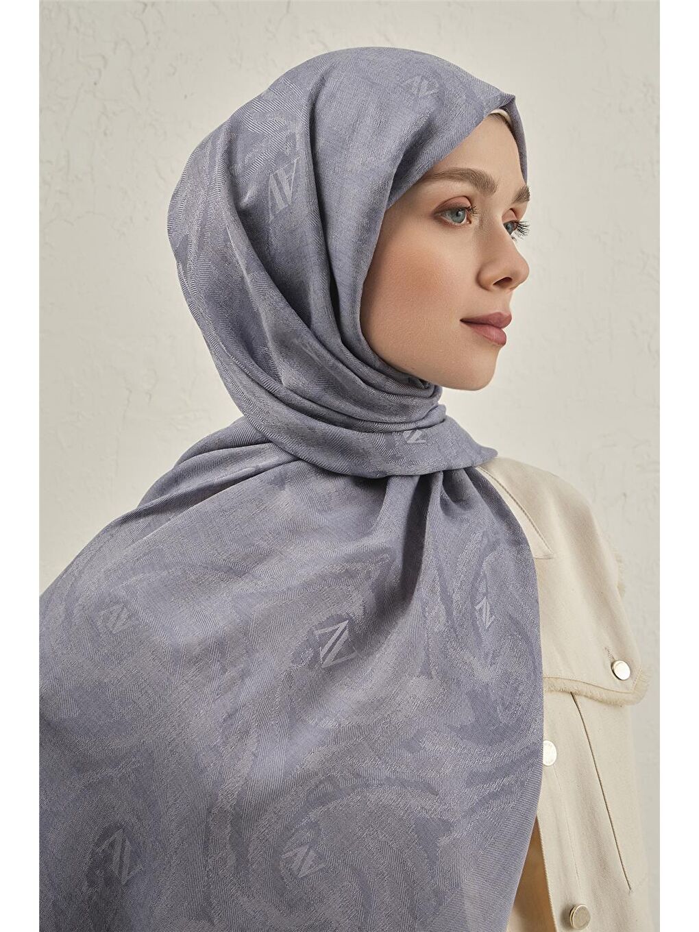 Mavi Woolair Dalga Monogram Şal 1 26-3