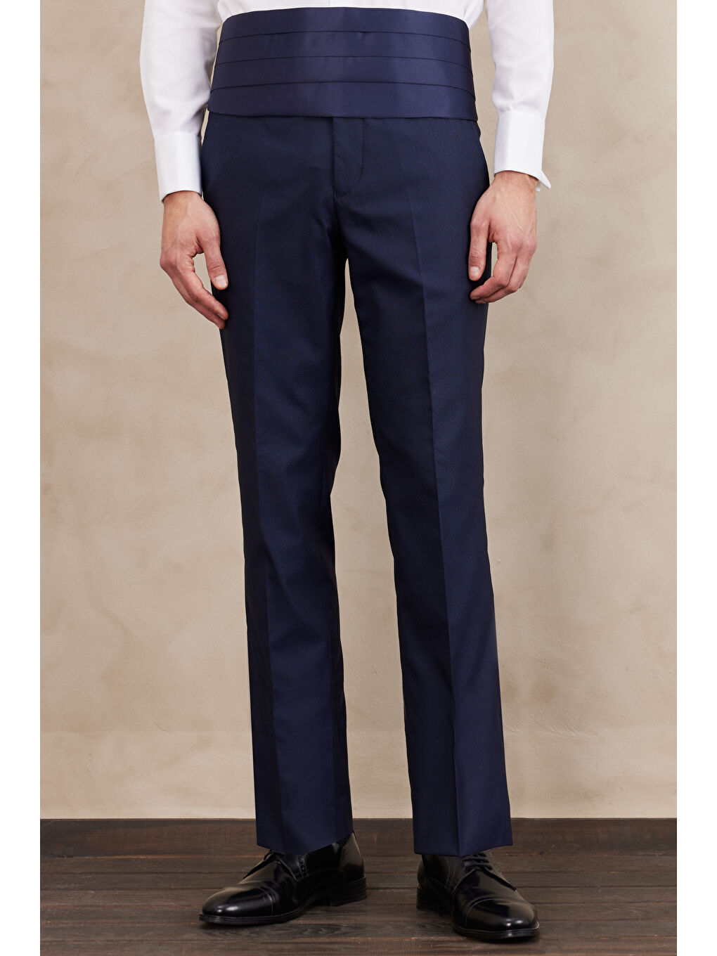 Erkek Lacivert Slim Fit Dar Kesim Mono Yaka Desenli Yelekli Smokin Takım-3