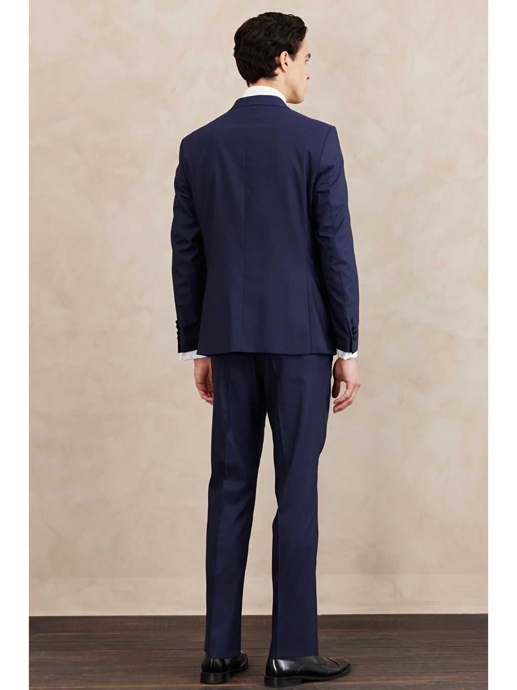 Erkek Lacivert Slim Fit Dar Kesim Mono Yaka Desenli Yelekli Smokin Takım-4