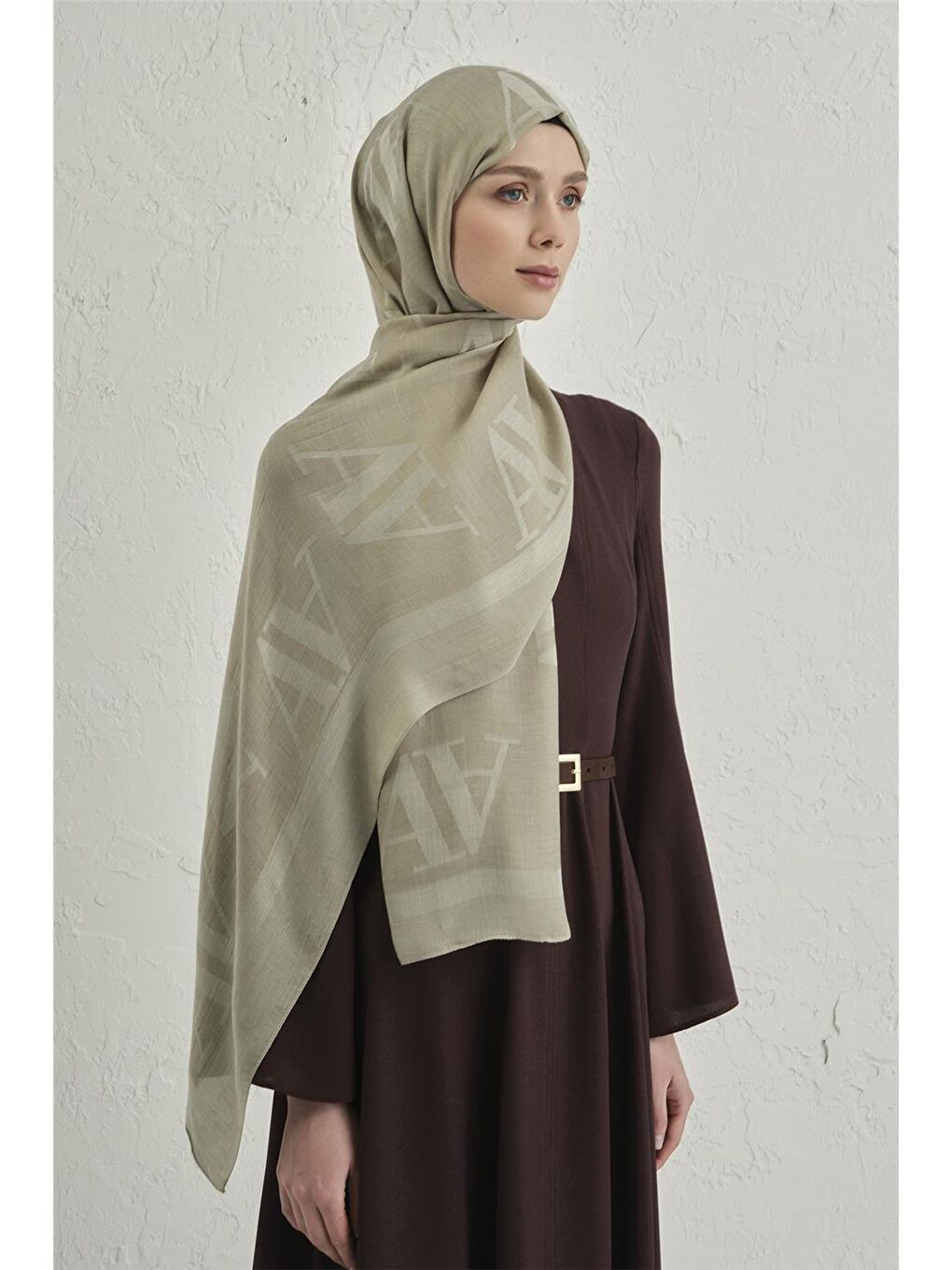 Yeşil Woolair Harf Monogram Şal 2 07