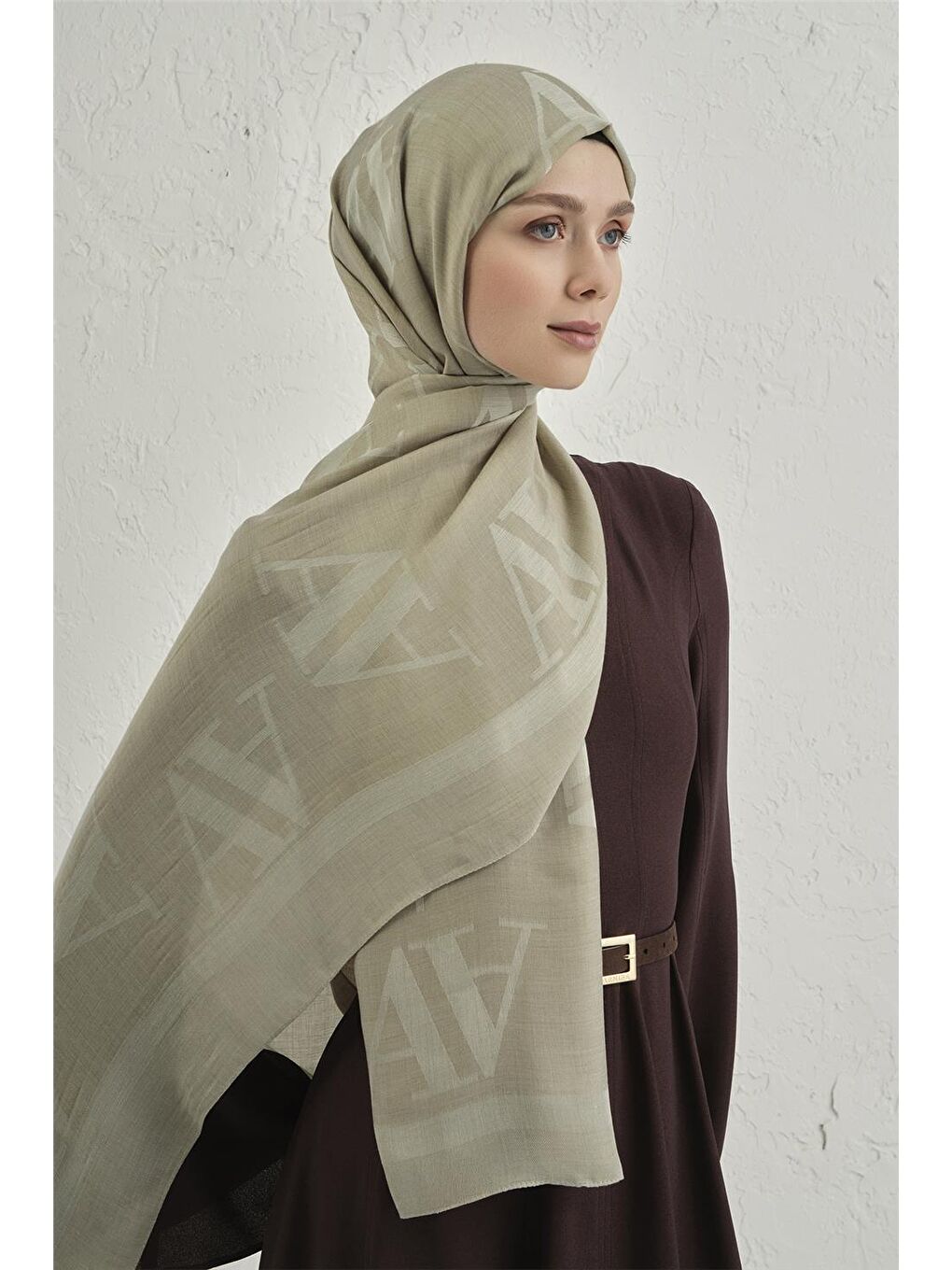 Yeşil Woolair Harf Monogram Şal 2 07-1