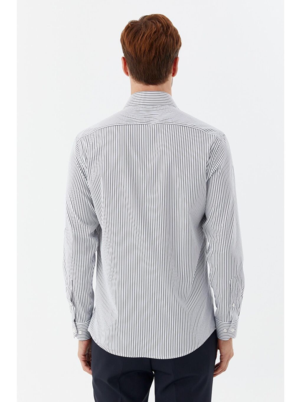 Erkek Lacivert Çizgili Klasik Yaka Slim Fit Gömlek-3