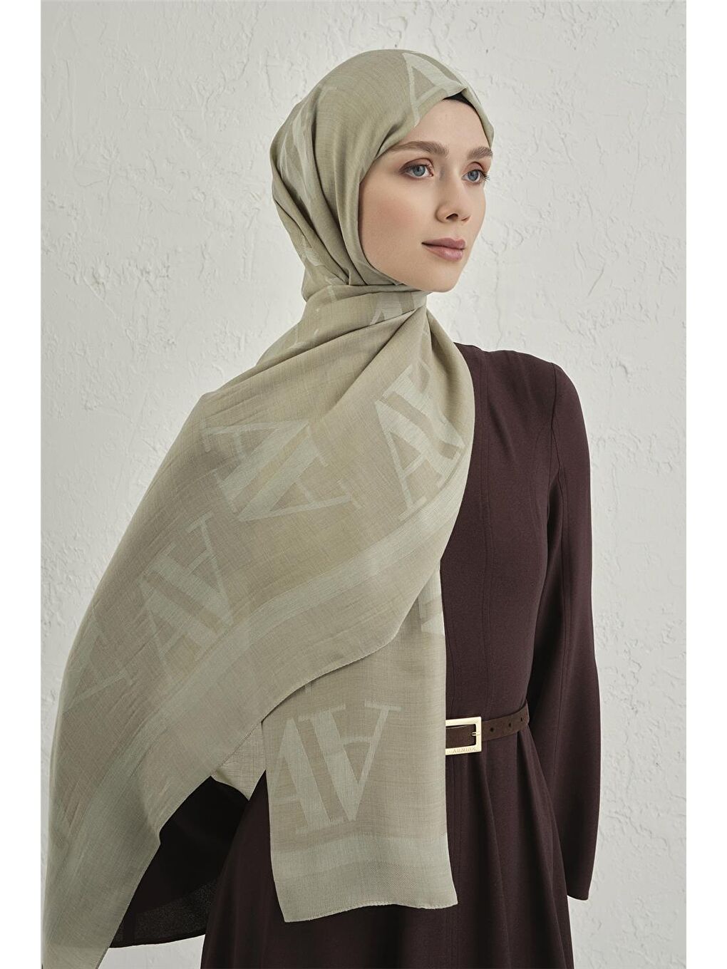 Yeşil Woolair Harf Monogram Şal 2 07-2