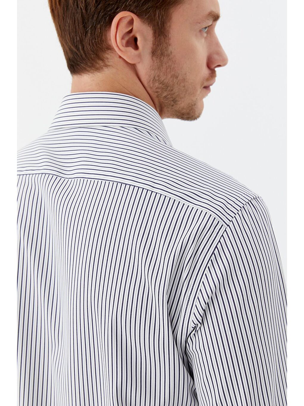 Erkek Lacivert Çizgili Klasik Yaka Slim Fit Gömlek-4