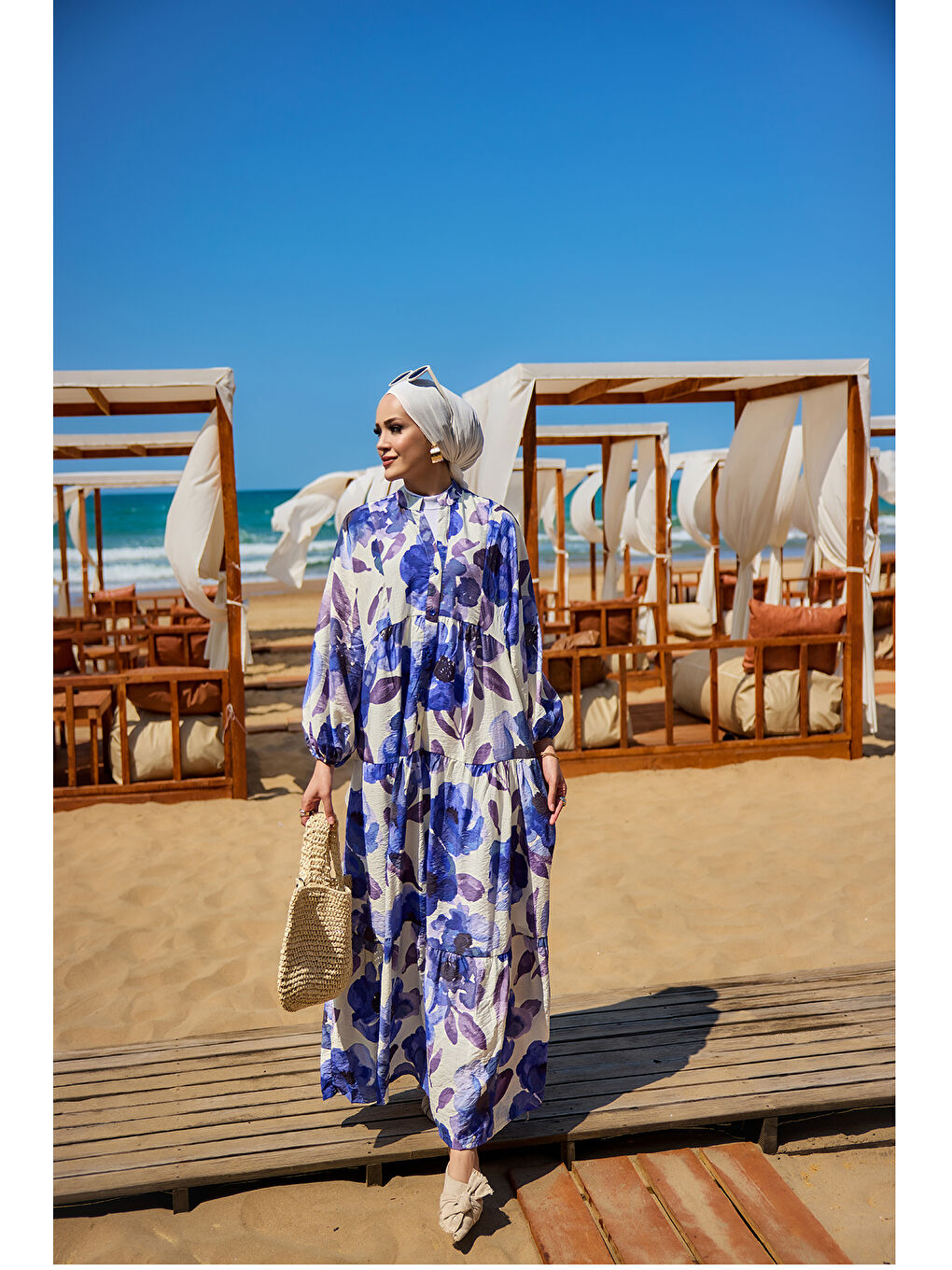 Kadın Yaprak Desenli Elbise Mor