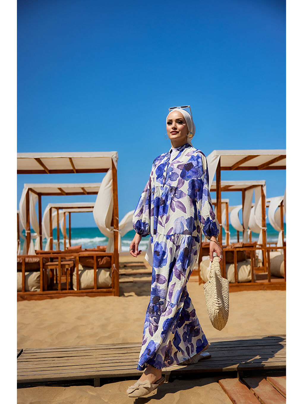 Kadın Yaprak Desenli Elbise Mor-1