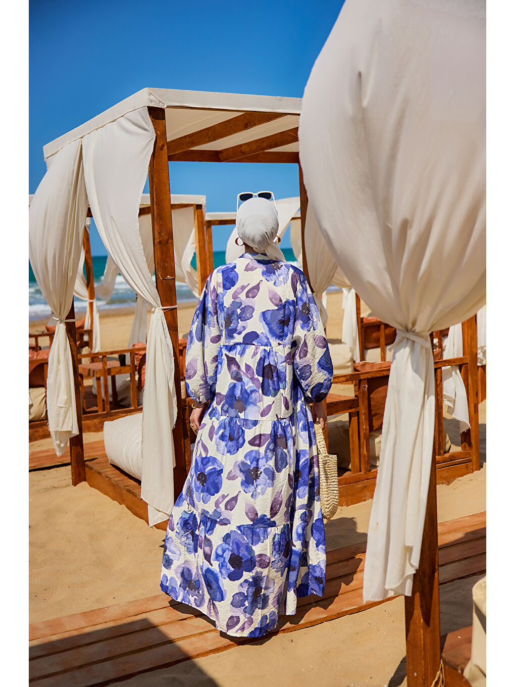 Kadın Yaprak Desenli Elbise Mor-3