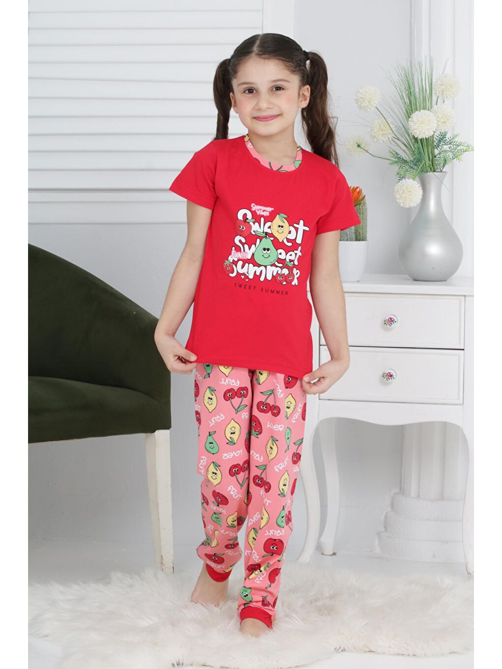 Kapi Kids Narçiçeği Kız Çocuk Meyve Baskılı Pijama Takımı 3-11 Yaş 6073-74