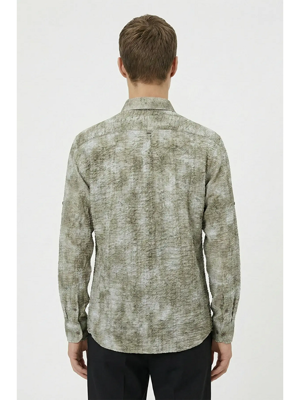 Bej Erkek Vizon Slim Fit Gömlek – Uzun Kollu, Baskılı-3