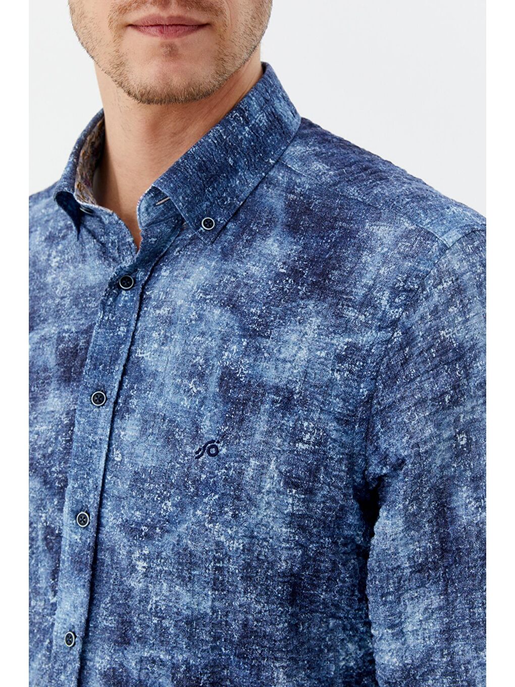 Mavi Erkek İndigo Slim Fit Gömlek – Uzun Kollu, Baskılı-2