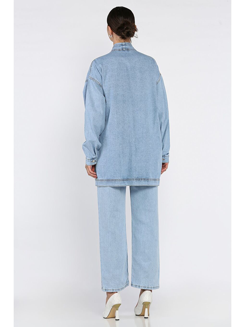 Mavi Yan Bağlamalı Jean Jean Ceket Pantolon İkili Takım-2