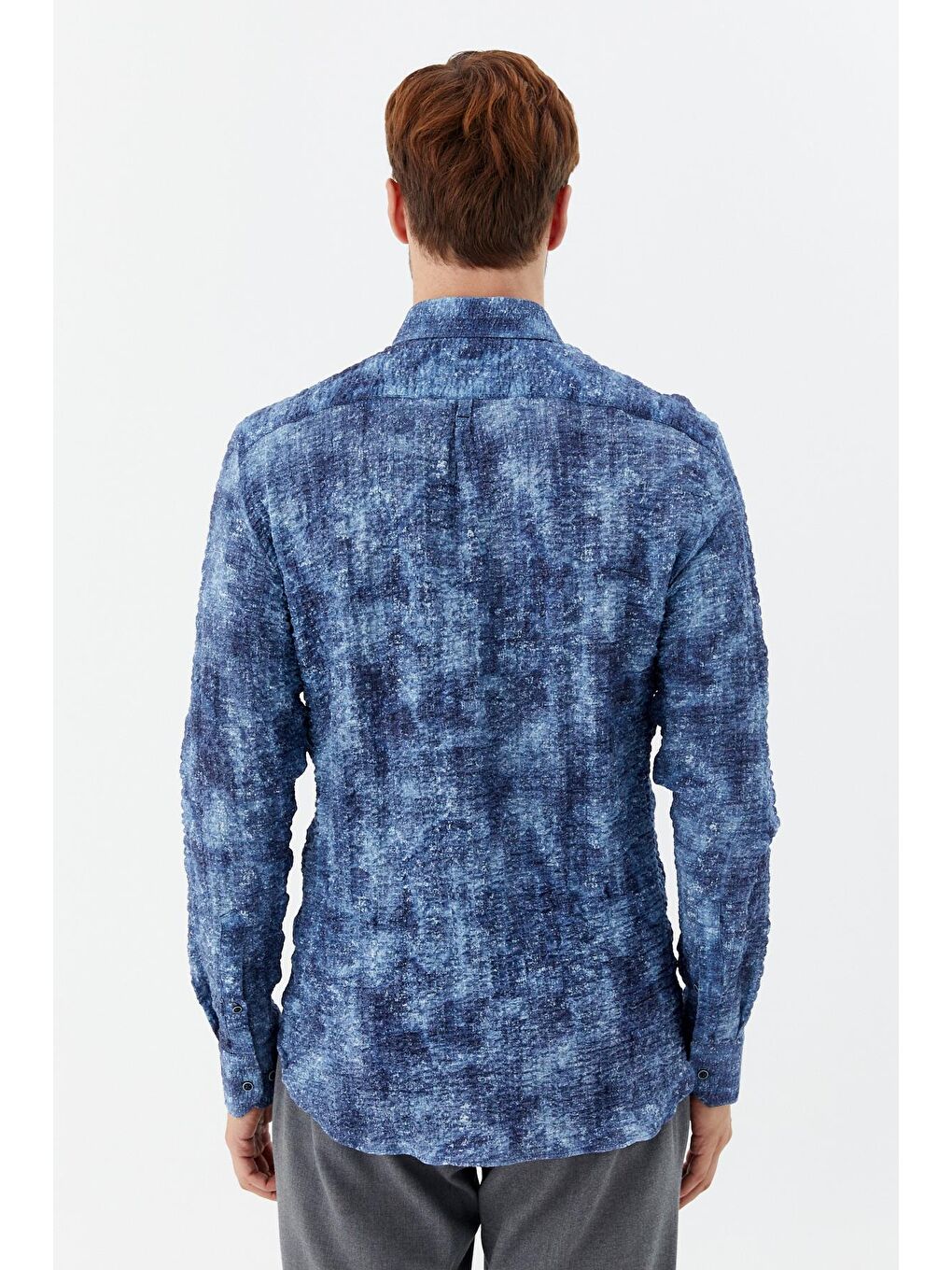 Mavi Erkek İndigo Slim Fit Gömlek – Uzun Kollu, Baskılı-3