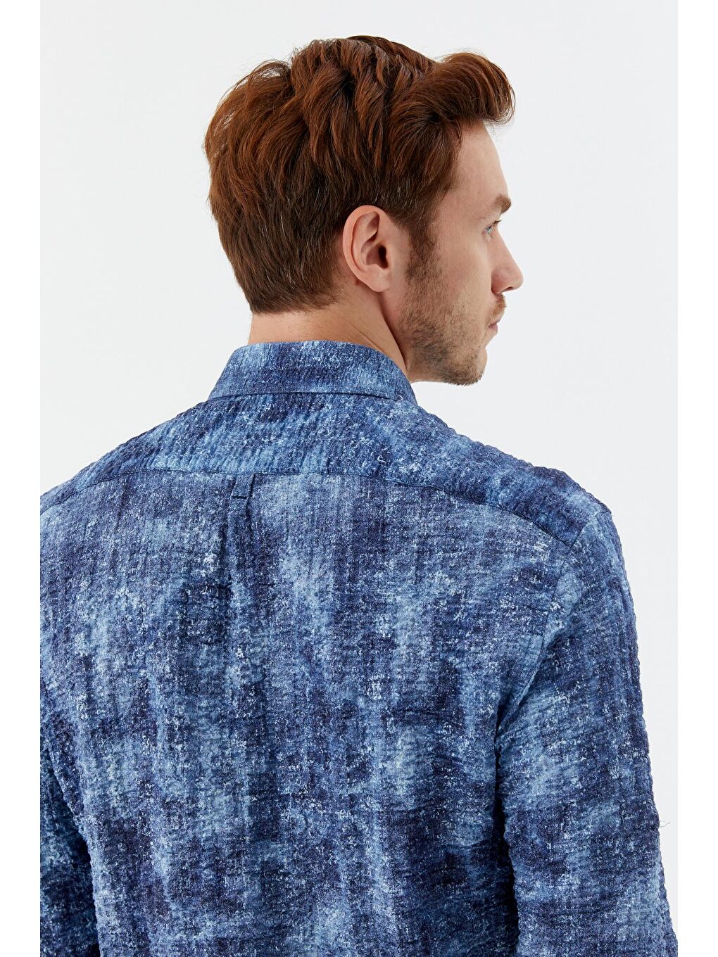 Mavi Erkek İndigo Slim Fit Gömlek – Uzun Kollu, Baskılı-4