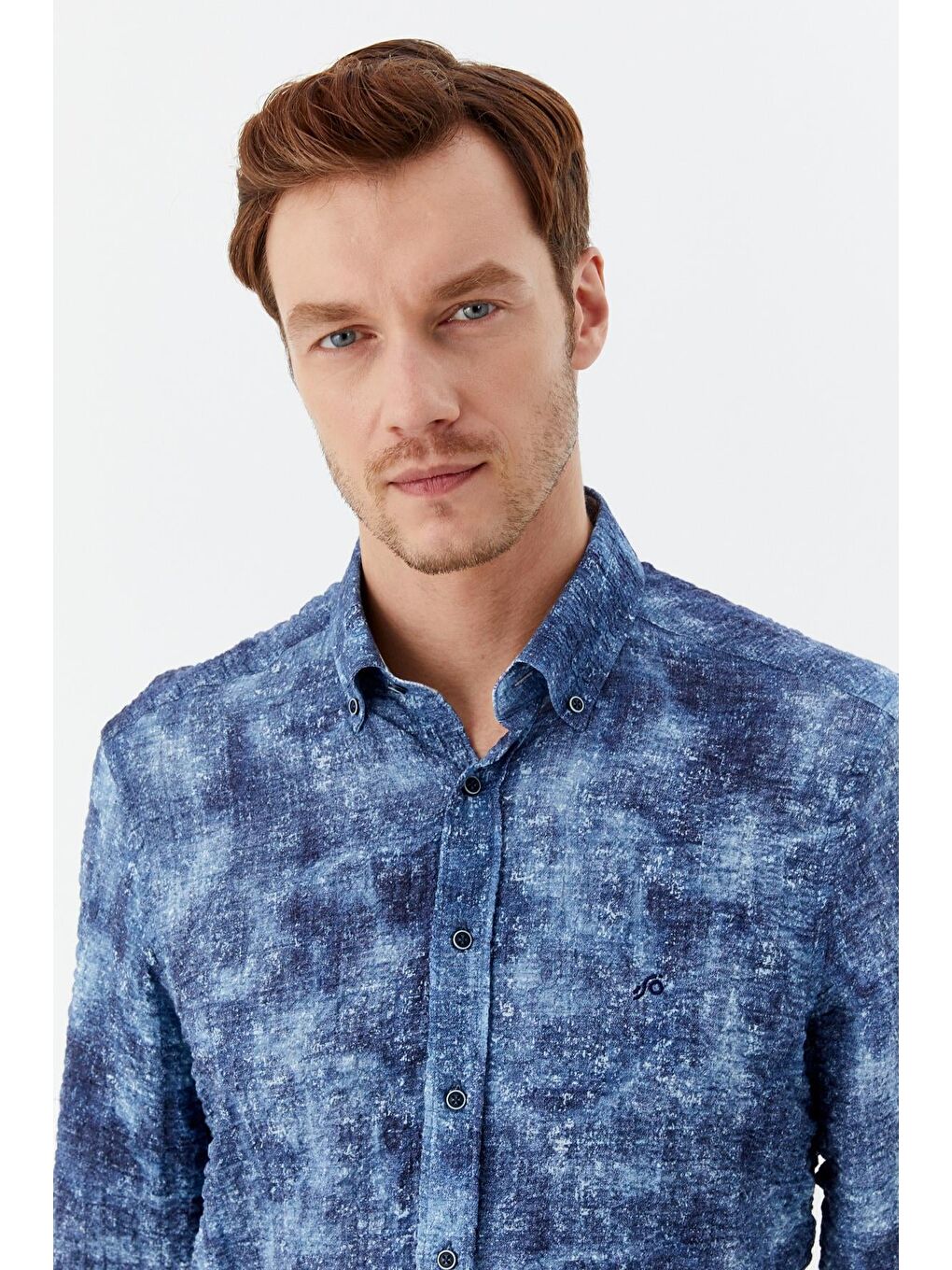 Mavi Erkek İndigo Slim Fit Gömlek – Uzun Kollu, Baskılı-5