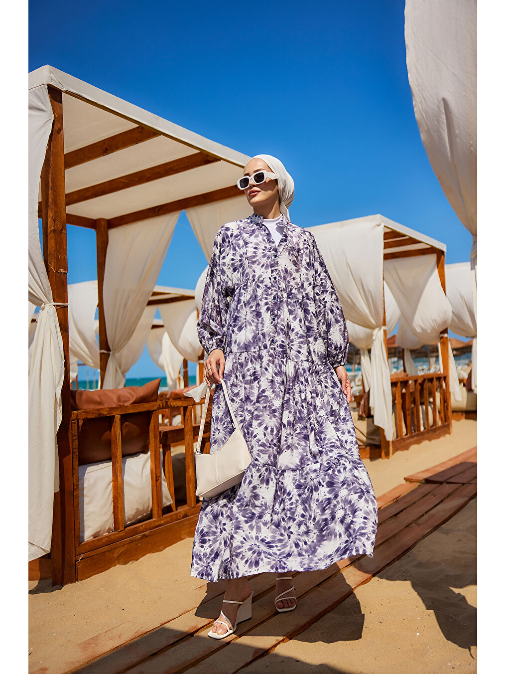 Kadın Bulut Desen Elbise Mor-2