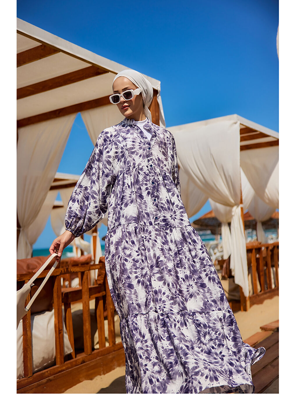 Kadın Bulut Desen Elbise Mor-3