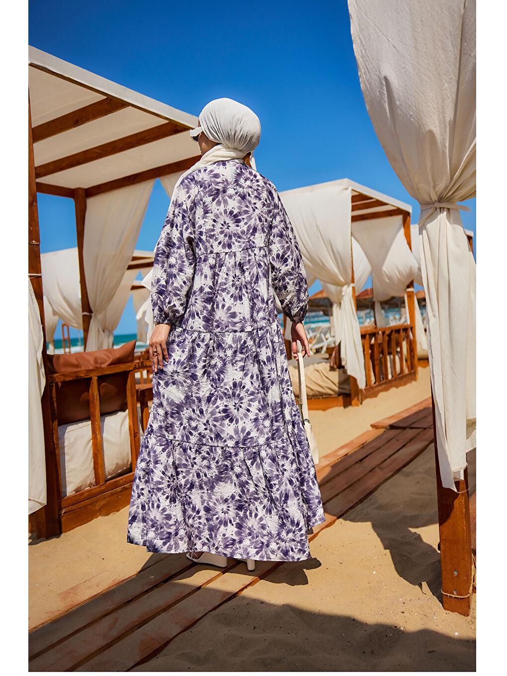 Kadın Bulut Desen Elbise Mor-4