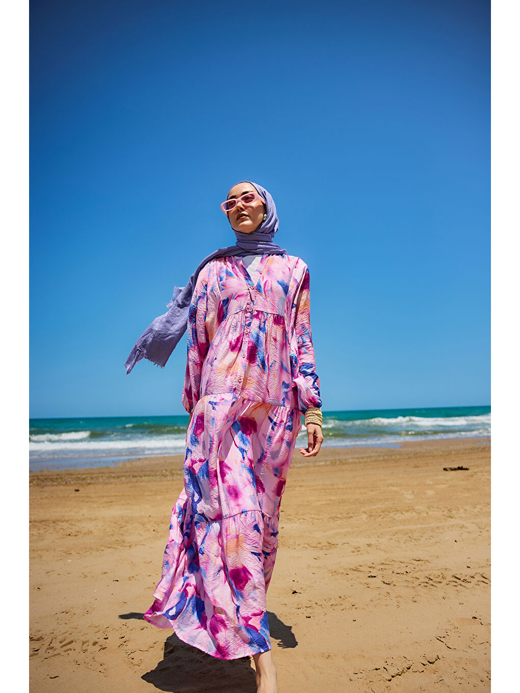 Kadın Karışık Desen Elbise Fuşya-1