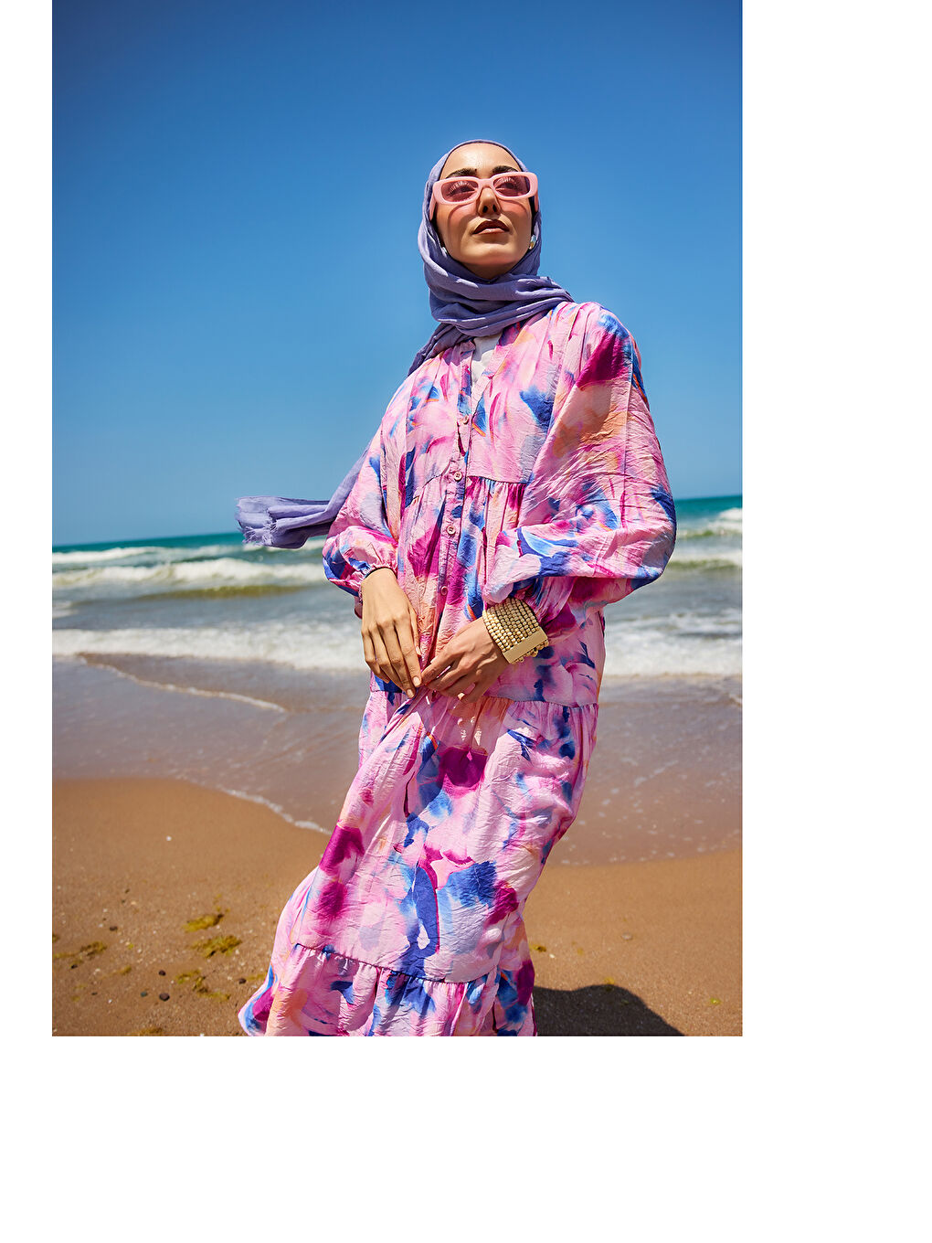 Kadın Karışık Desen Elbise Fuşya-2