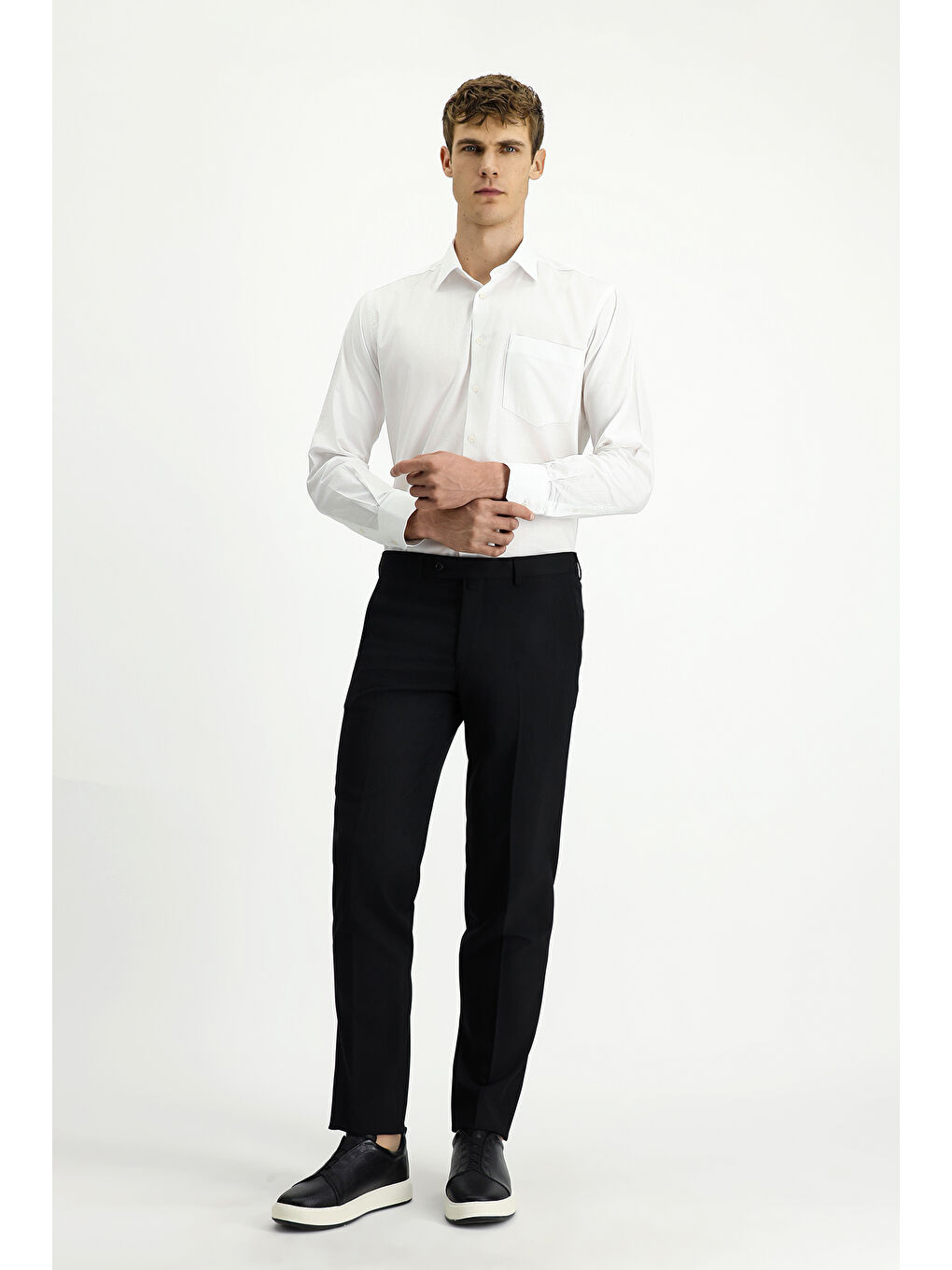 Siyah Slim Fit Dar Kesim Yünlü Klasik Kumaş Pantolon-1