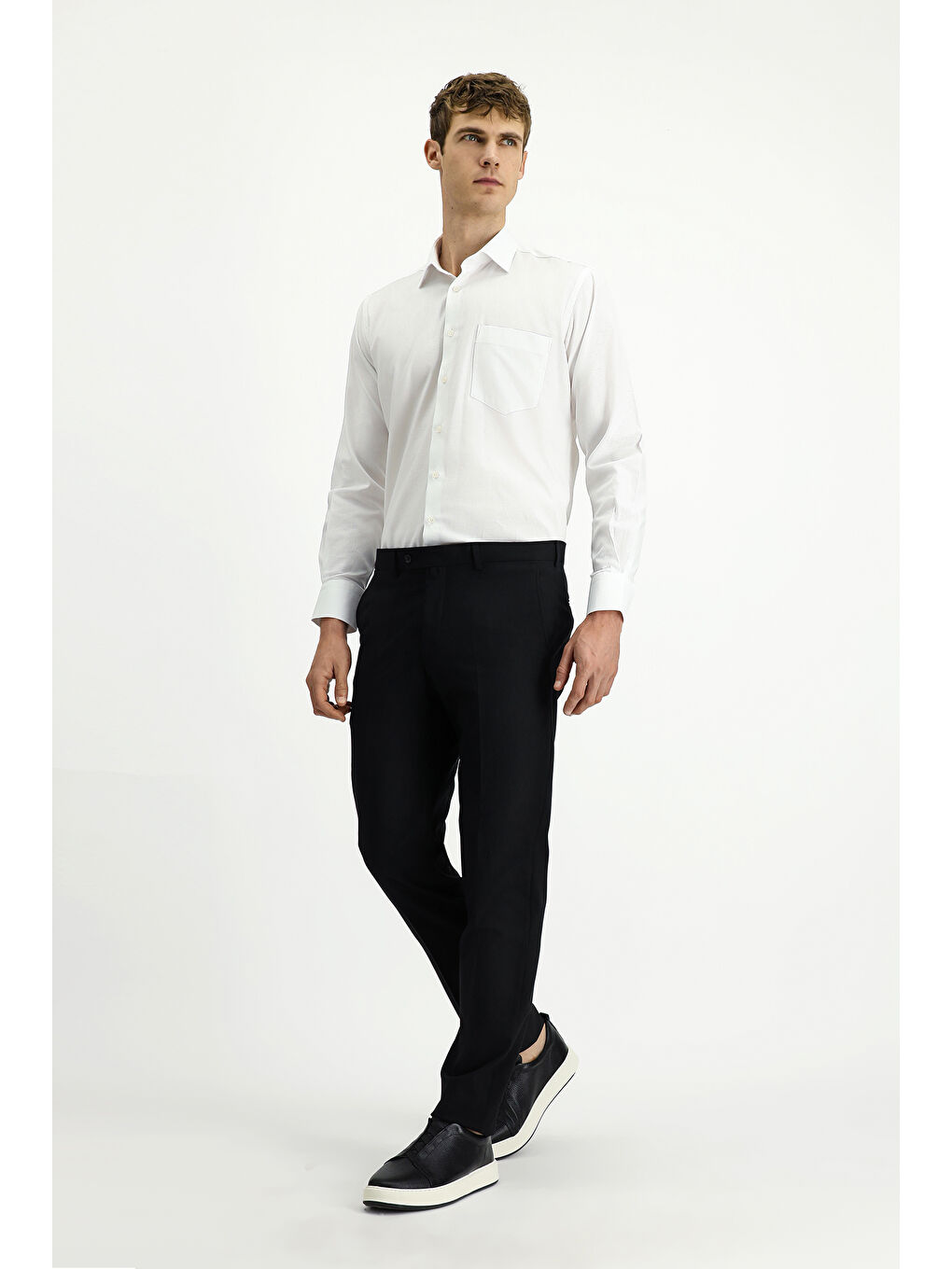 Siyah Slim Fit Dar Kesim Yünlü Klasik Kumaş Pantolon-2