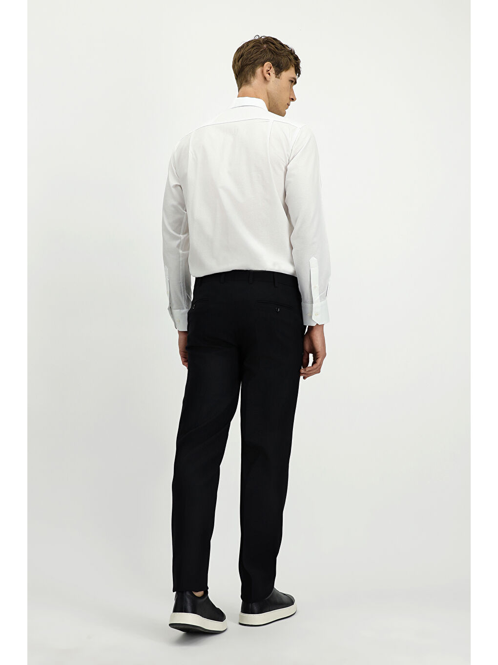 Siyah Slim Fit Dar Kesim Yünlü Klasik Kumaş Pantolon-3