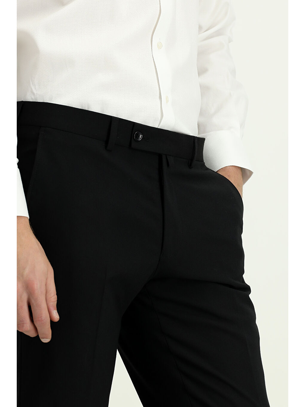 Siyah Slim Fit Dar Kesim Yünlü Klasik Kumaş Pantolon-4