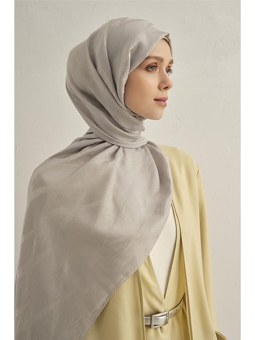 Gri Lyocell Naia Zikzak Desen Şal 1- 23