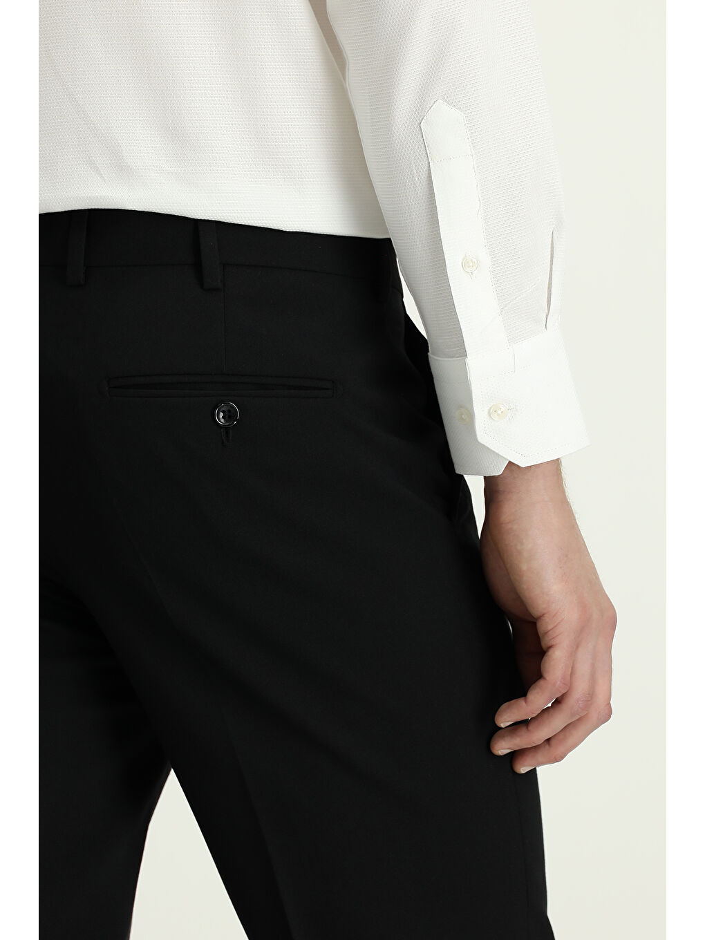 Siyah Slim Fit Dar Kesim Yünlü Klasik Kumaş Pantolon-5