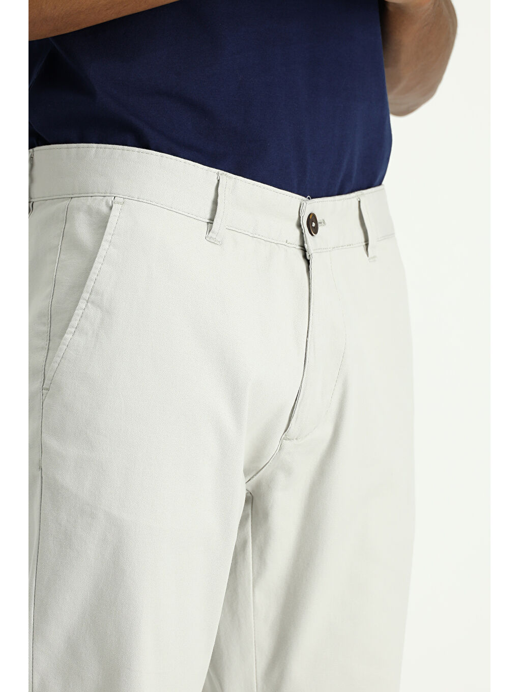 Gri Slim Fit Dar Kesim Elastanlı Kanvas / Chino Pantolon-2