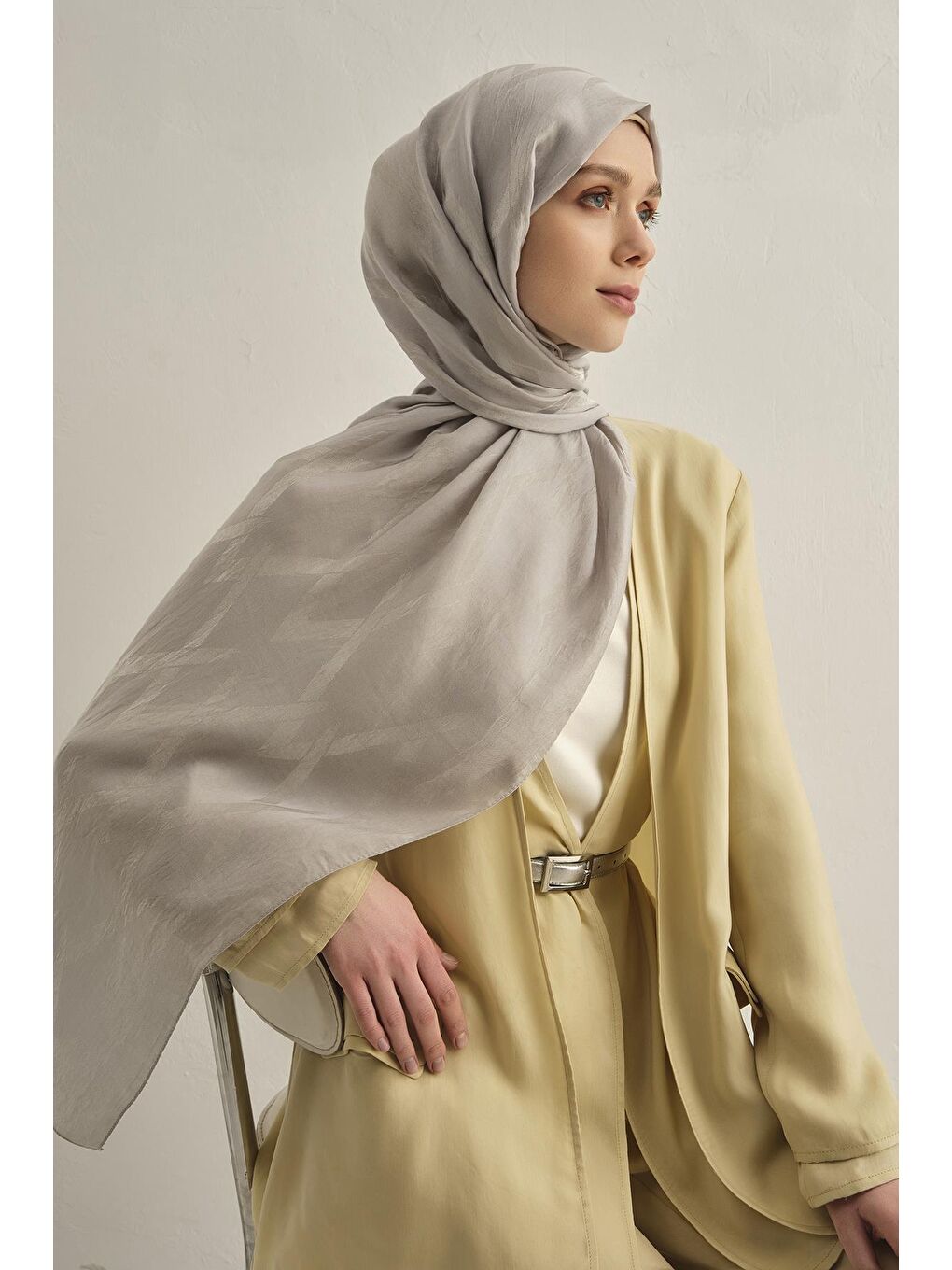 Gri Lyocell Naia Zikzak Desen Şal 1- 23-2