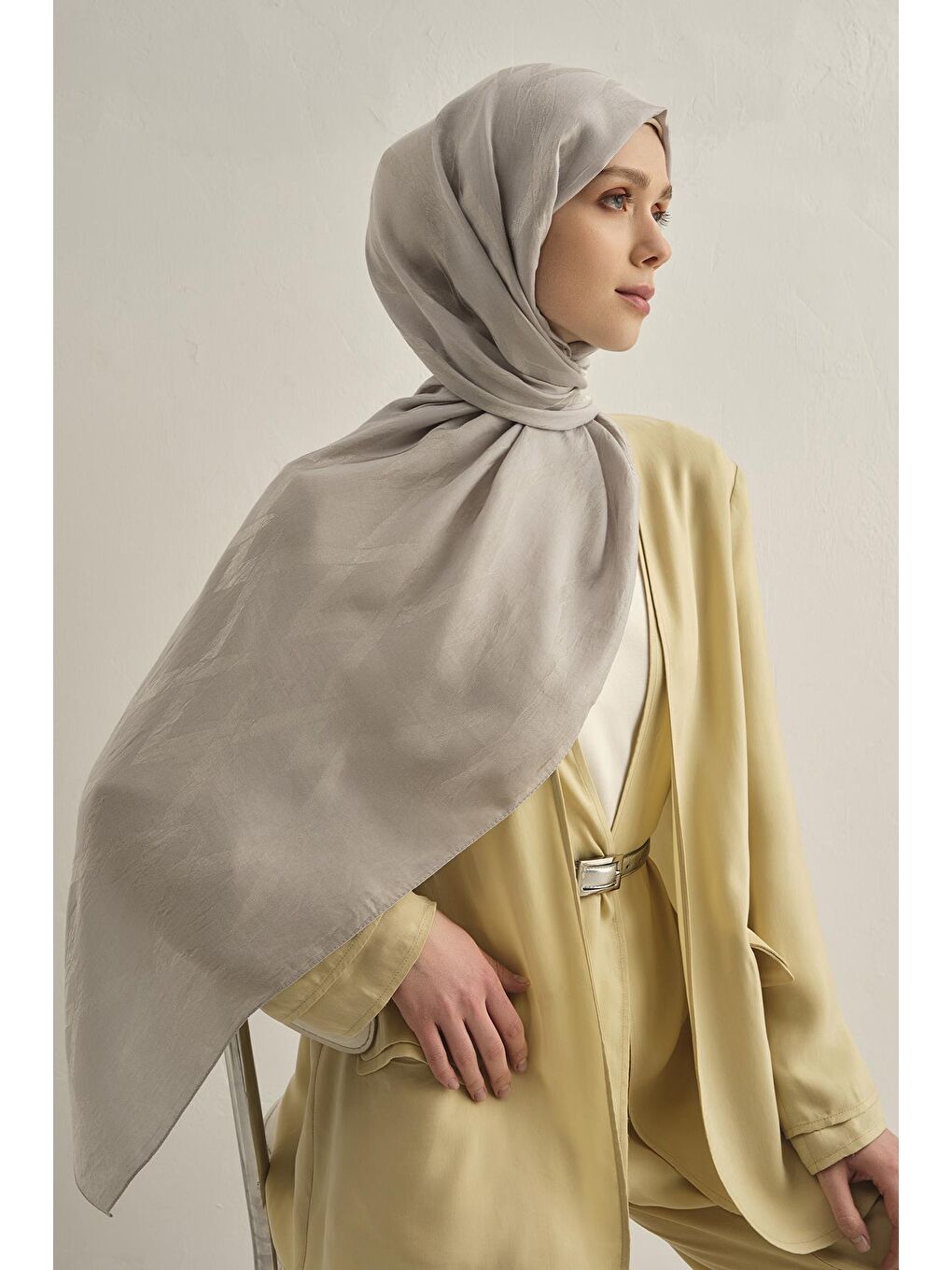 Gri Lyocell Naia Zikzak Desen Şal 1- 23-3