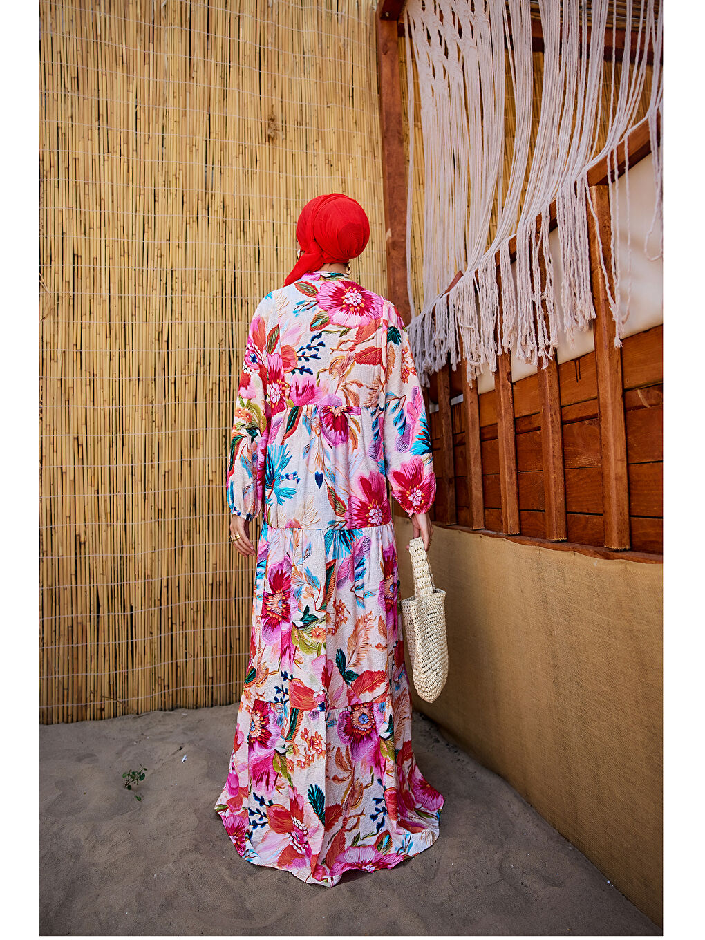 Kadın Bahar Çiceği Desen Elbise Fuşya-4