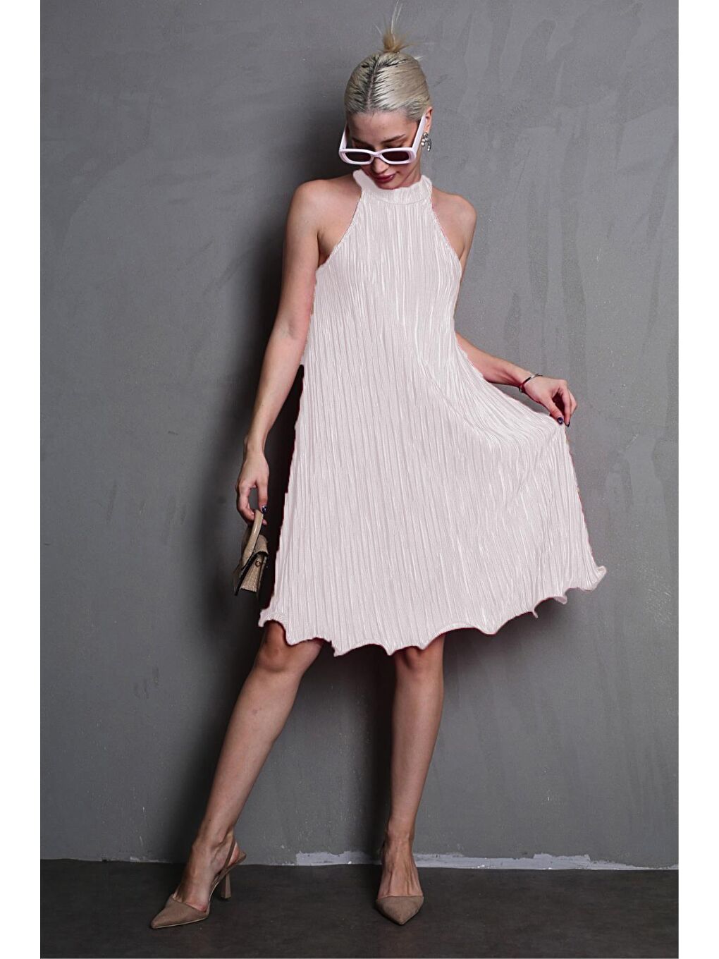 Beyaz Halter Yaka Kadın Elbise Mg2351-5