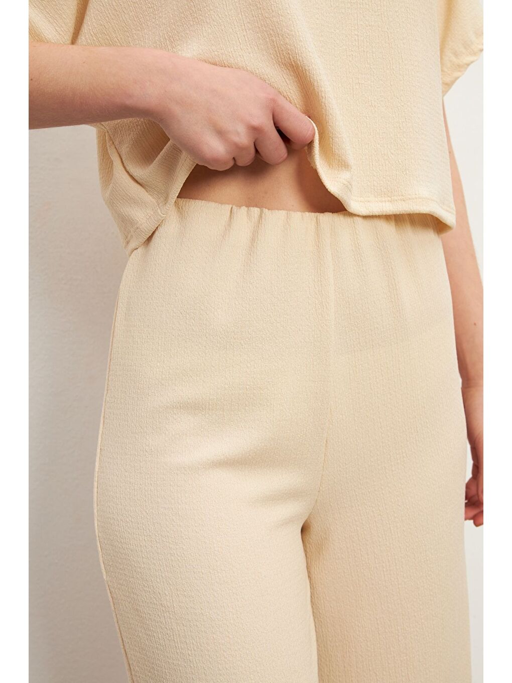 Kadın Bej Kısa Kollu Krinkıl Pantolon Takım-6