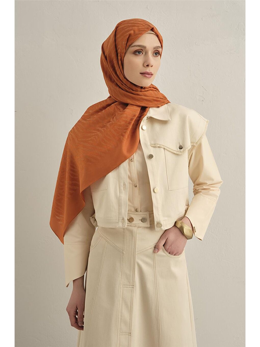 Turuncu Pamora Zebra Desen Şal 1 43-1