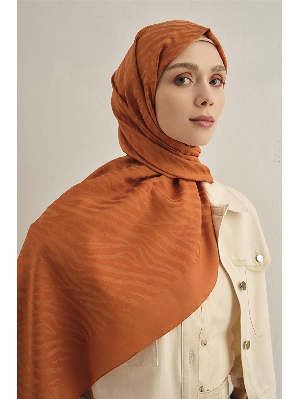 Turuncu Pamora Zebra Desen Şal 1 43-2