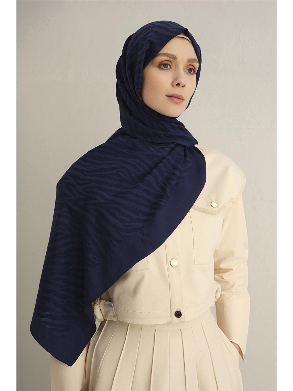 Lacivert Pamora Zebra Desen Şal 1 02-1