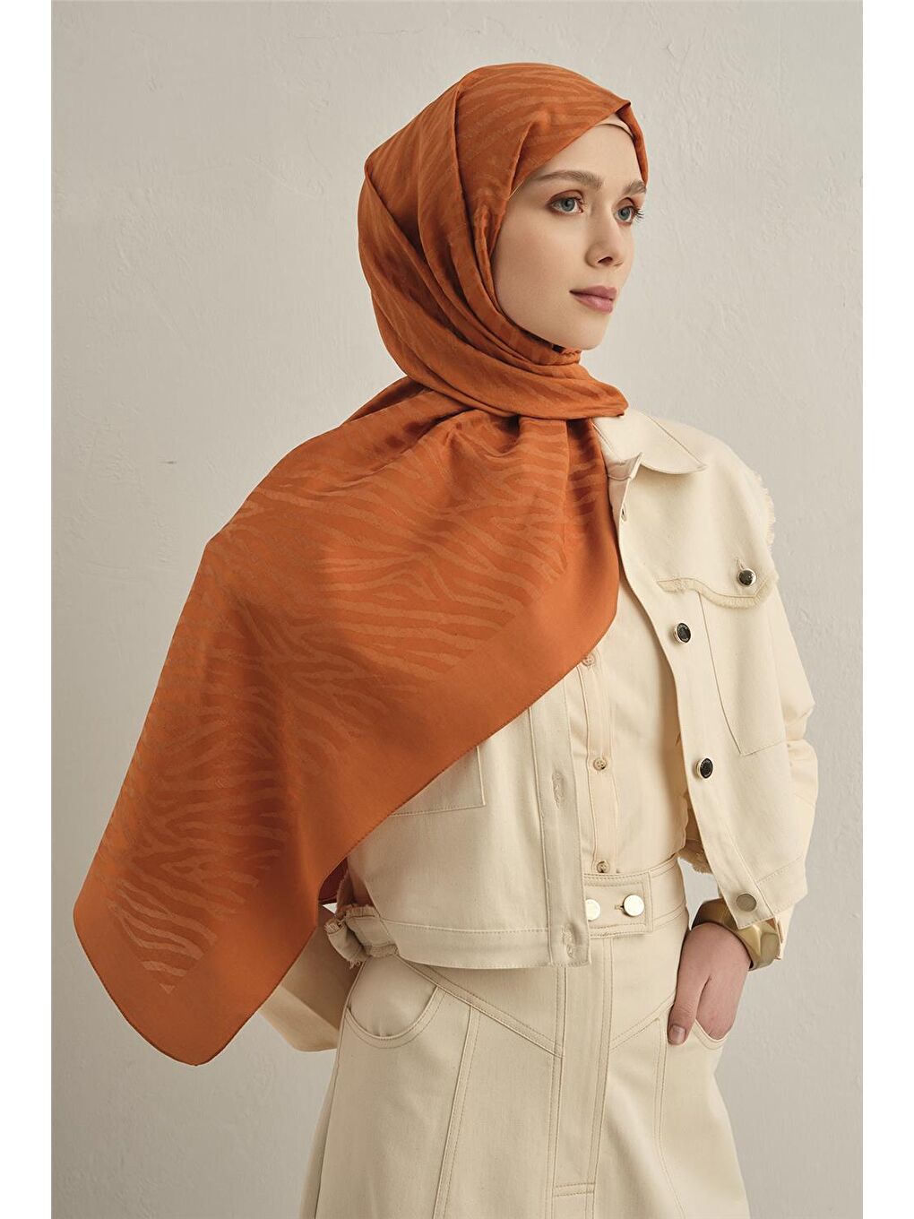 Turuncu Pamora Zebra Desen Şal 1 43-3