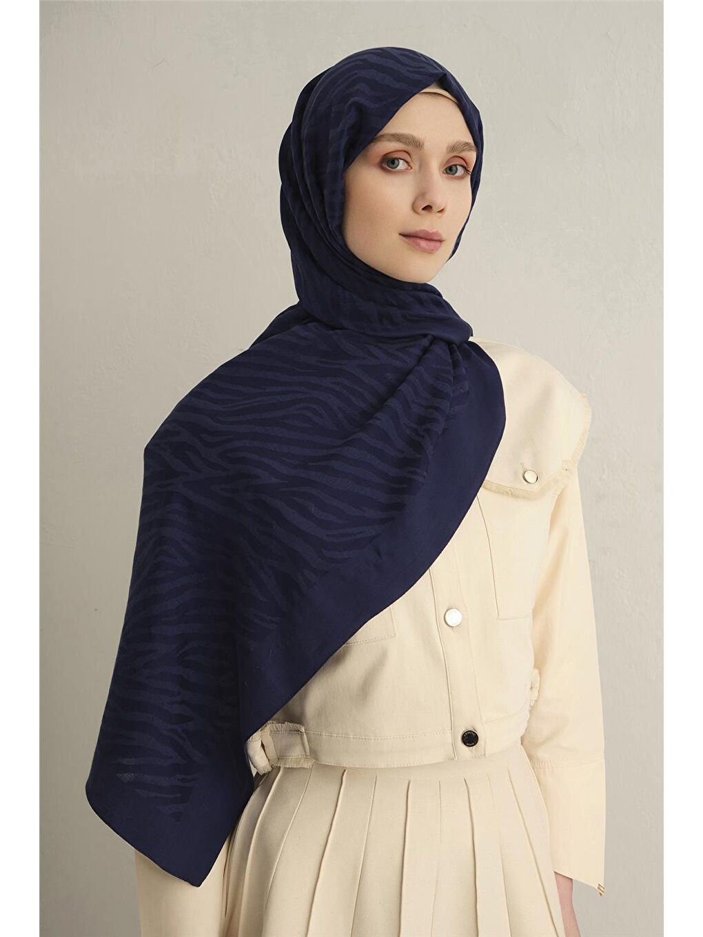 Lacivert Pamora Zebra Desen Şal 1 02-2