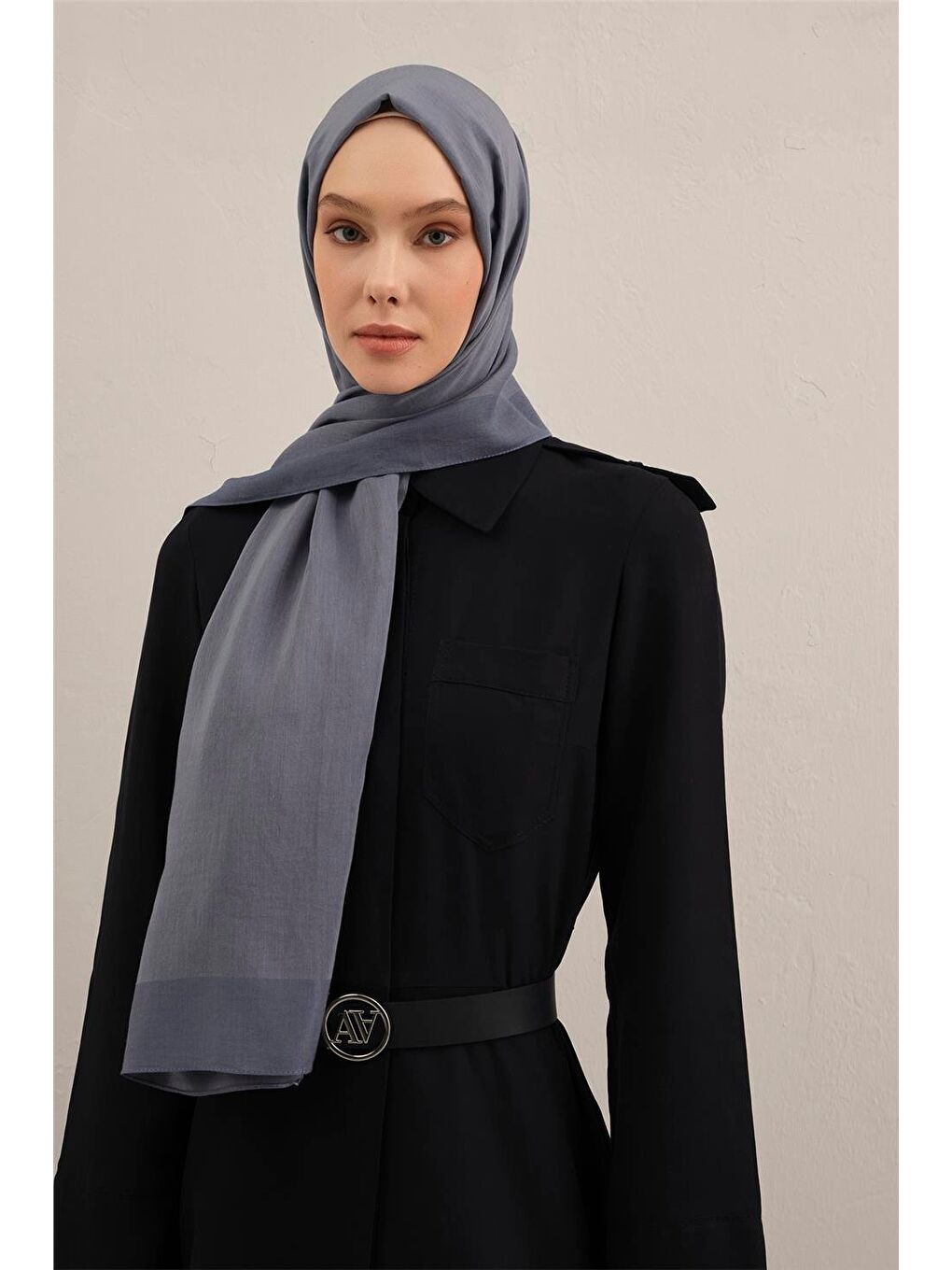 Mavi Bordürlü Lyocell Şal 26-1