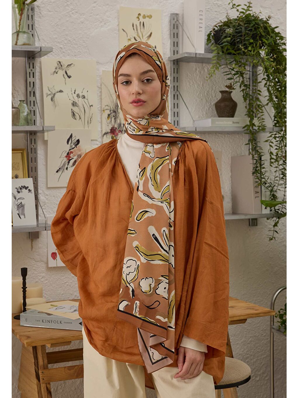 Pembe Aspen Desen Şal Somon