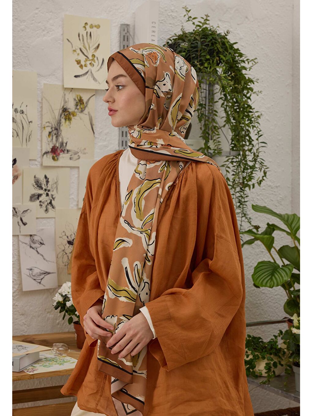 Pembe Aspen Desen Şal Somon-1