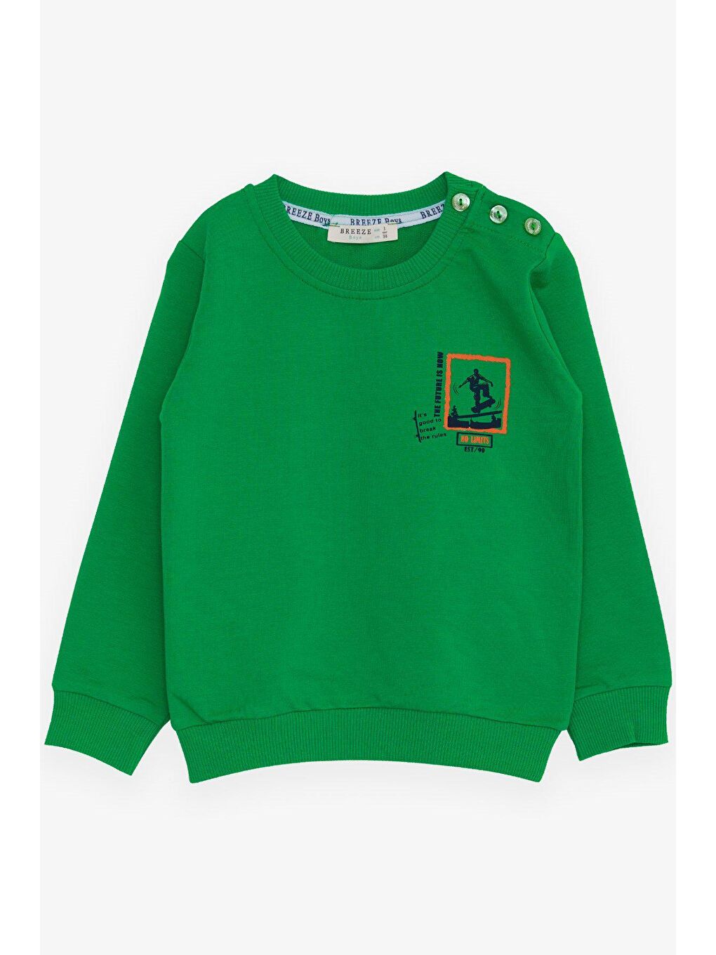 Breeze Yeşil Erkek Bebek Sweatshirt Kaykaycı Baskılı Yeşil (1 Yaş)