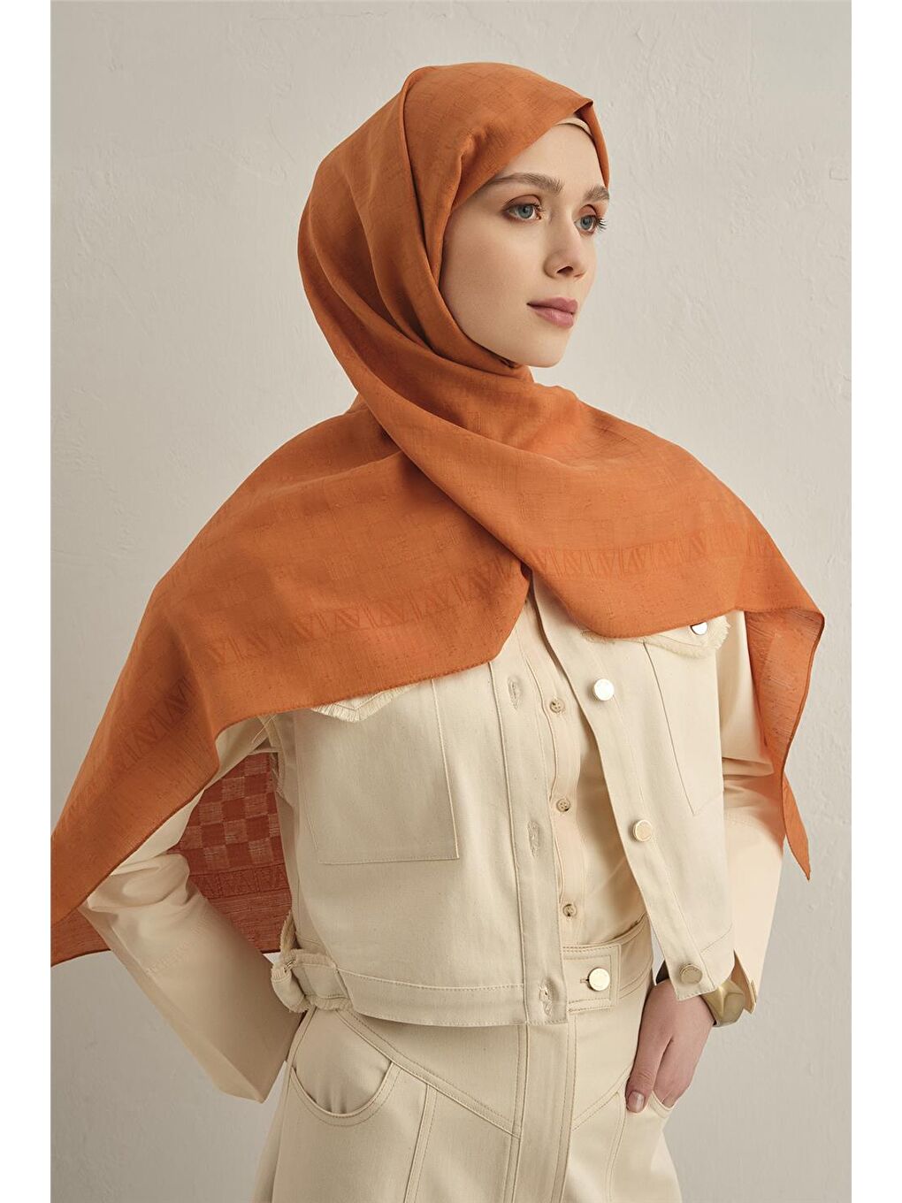 Turuncu Pamora Dama Çerçeve Şal 2 43-1