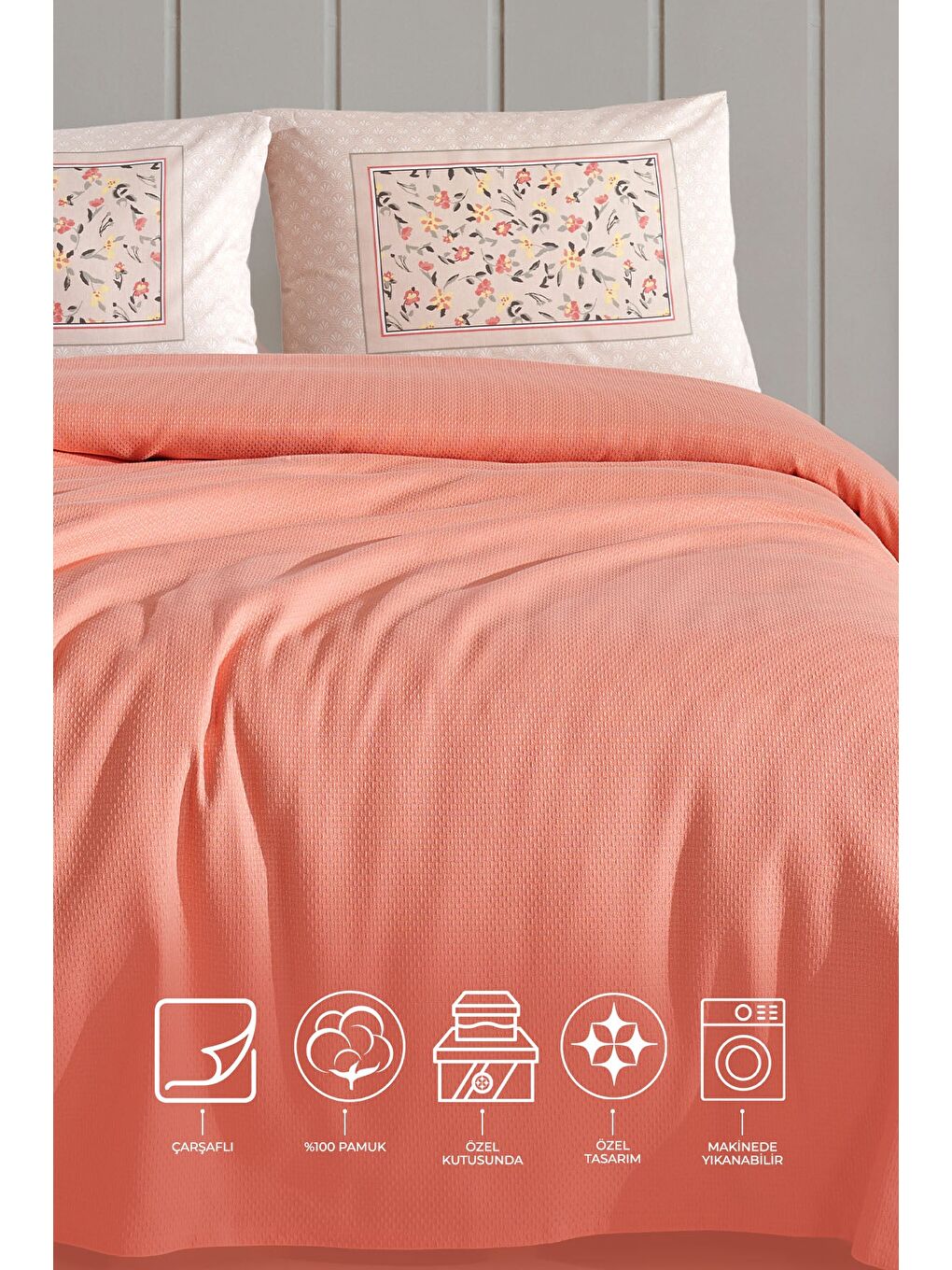 Pembe Angel Pike Takımı 4 Parça (200x220 cm) Somon-1