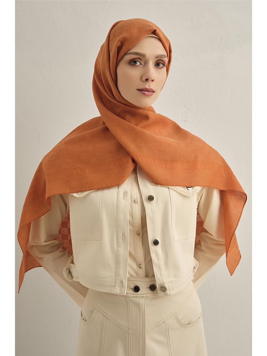 Turuncu Pamora Dama Çerçeve Şal 2 43-2