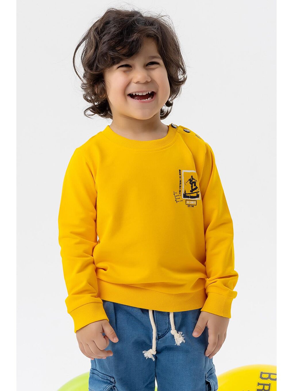 Breeze Sarı Erkek Bebek Sweatshirt Kaykaycı Baskılı Sarı (9 Ay-1.5 Yaş)